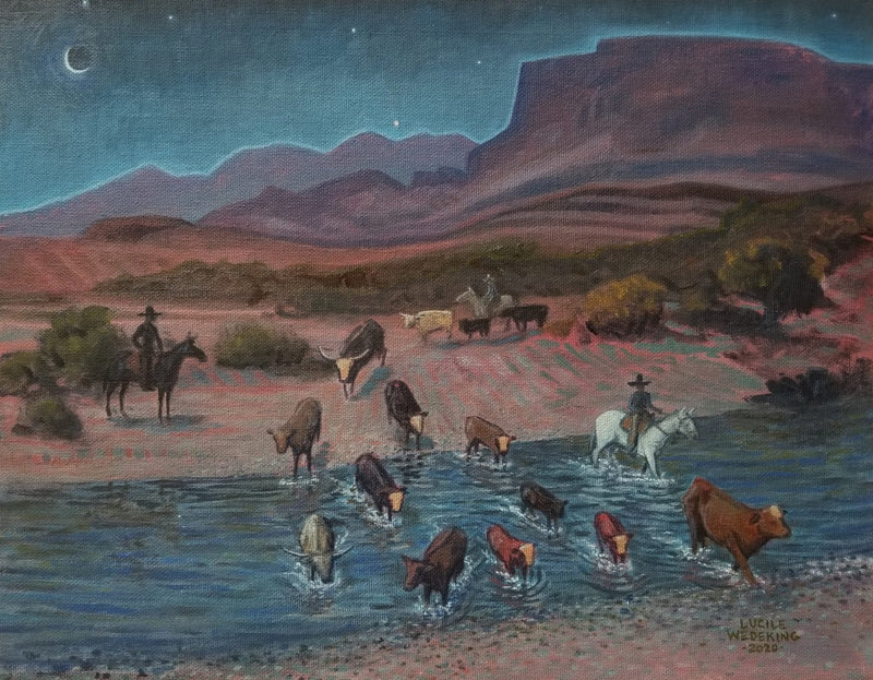 Rio Rustlers a Painting by Lucile Wedeking, presented by Western Gallery
