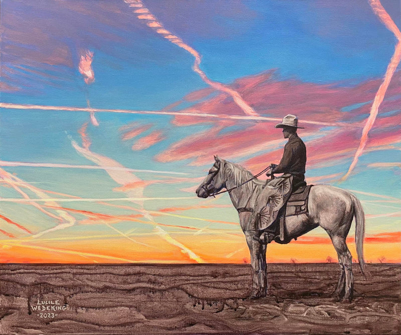 Chemtrail Cowboy a Painting by Lucile Wedeking, presented by Western Gallery