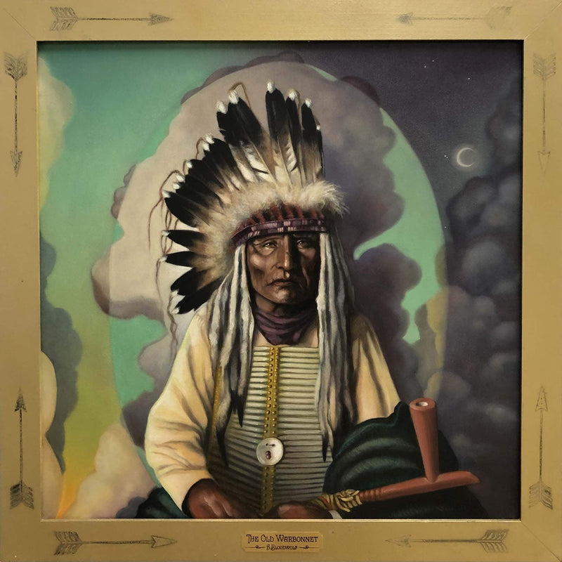 Old War Bonnet a Painting by Sara Bloodwolf, presented by Western Gallery